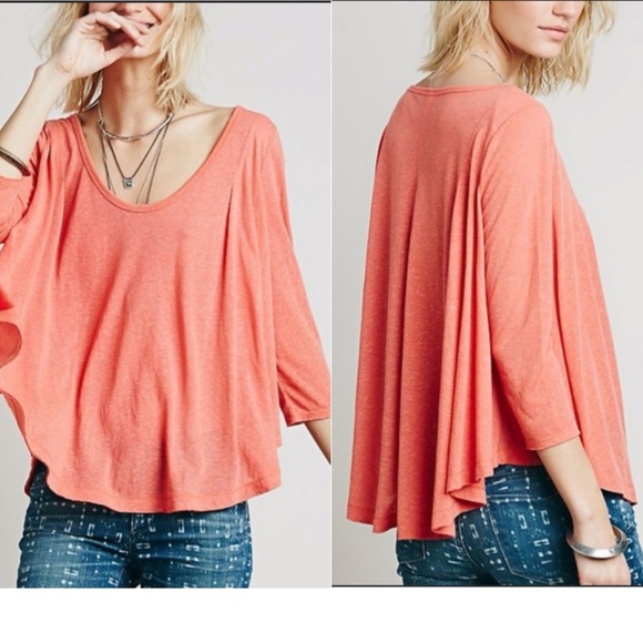 Free People Tops - Free People 3/4 Orange Flowy Top